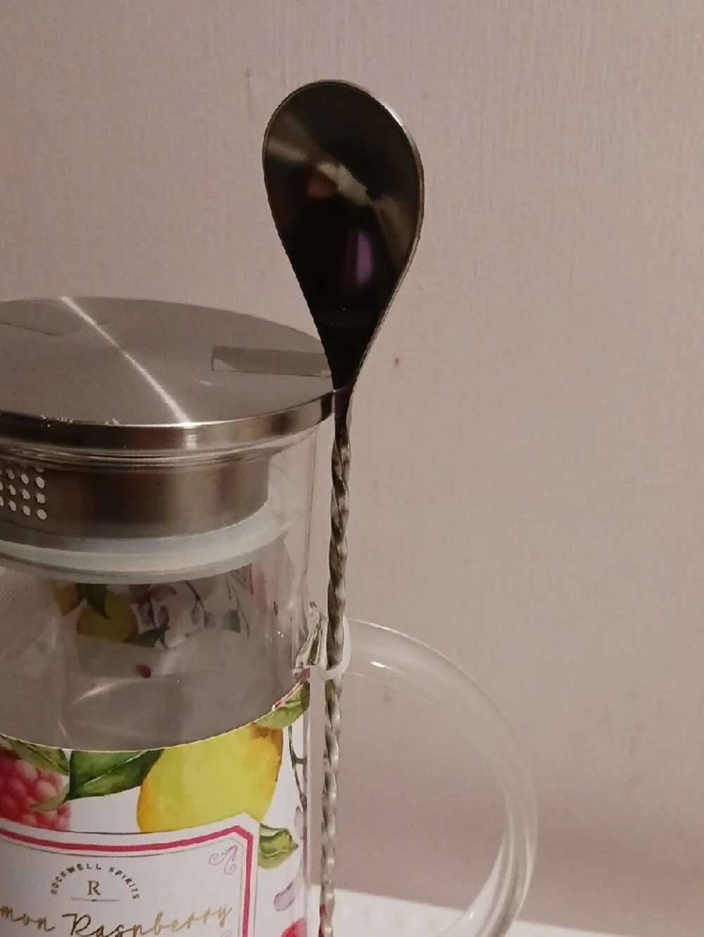 Glass Lemon Raspberry Infuser Pitcher with Stainless Lid and Stirring Spoon 🍋🍊